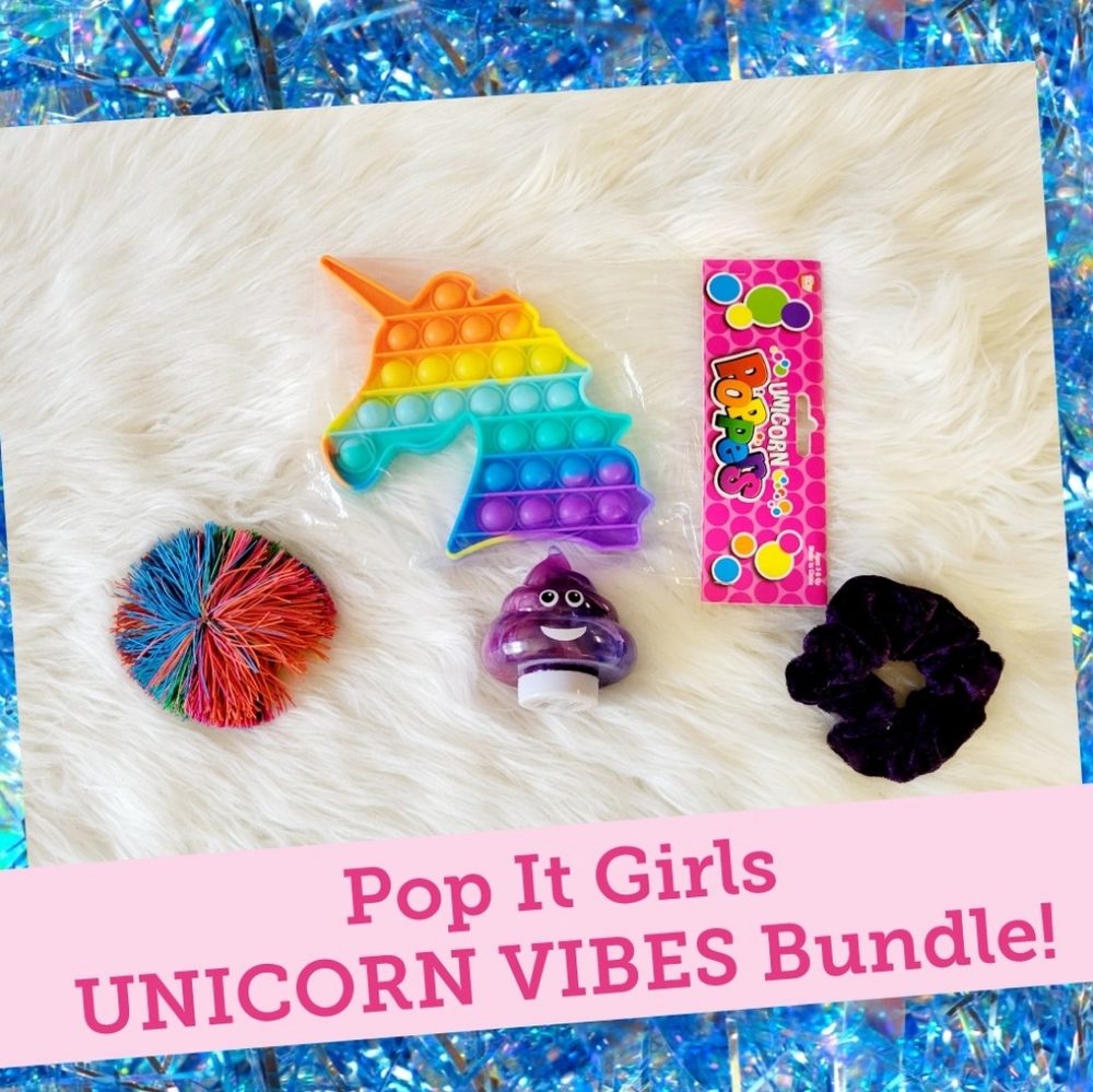 Pop It Girls, Unicorn Vibe Bundle! Purple Unicorn Poop Slime, Scrunchie & More!